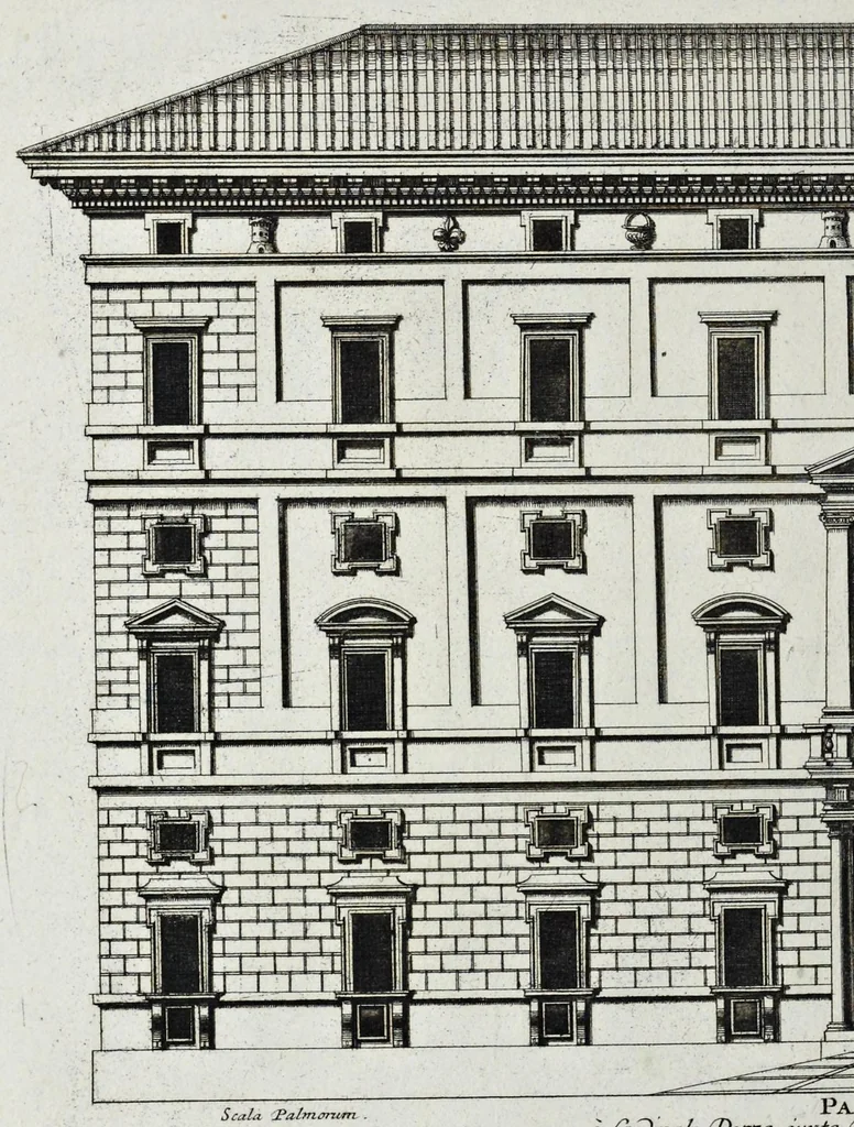 An illustration from Palatiorum Romanorum à celeberrimis sui aevi architectis erectorum pars prima[-tertia], 1694, leaf 91