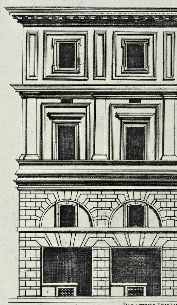 An illustration from Palatiorum Romanorum à celeberrimis sui aevi architectis erectorum pars prima[-tertia], 1694, leaf 95