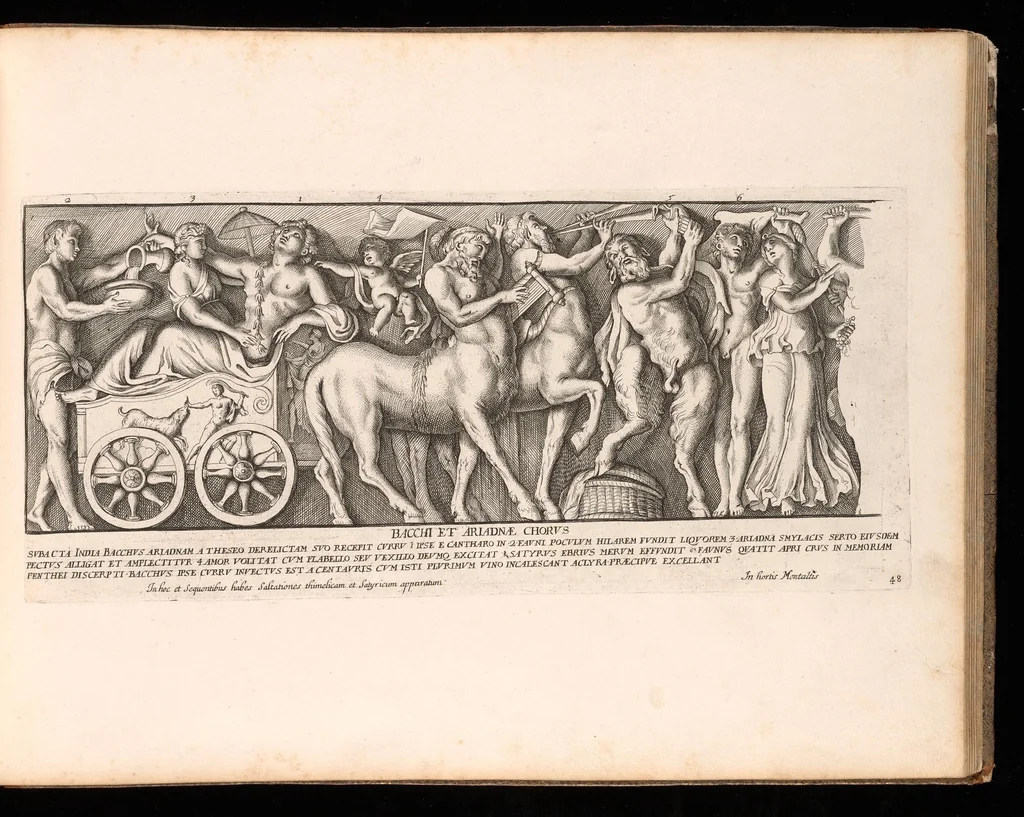 An illustration from Admiranda Romanarum antiquitatum ac veteris sculpturae vestigia : anaglyphico opere elaborata ex marmoreis exemplaribus quae Romae adhuc extant in Capitolio, aedibus hortisque virorum principum ad antiquam elegantiam, 1693, leaf 100