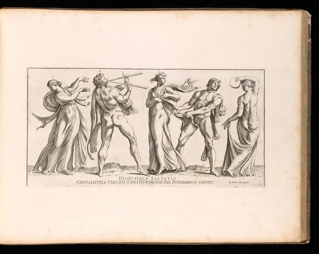 An illustration from Admiranda Romanarum antiquitatum ac veteris sculpturae vestigia : anaglyphico opere elaborata ex marmoreis exemplaribus quae Romae adhuc extant in Capitolio, aedibus hortisque virorum principum ad antiquam elegantiam, 1693, leaf 106