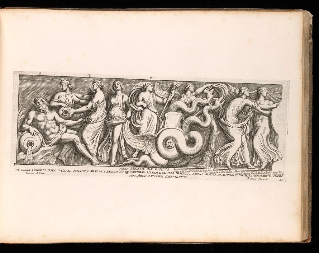 An illustration from Admiranda Romanarum antiquitatum ac veteris sculpturae vestigia : anaglyphico opere elaborata ex marmoreis exemplaribus quae Romae adhuc extant in Capitolio, aedibus hortisque virorum principum ad antiquam elegantiam, 1693, leaf 112