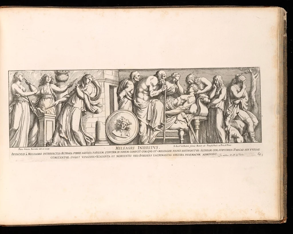 An illustration from Admiranda Romanarum antiquitatum ac veteris sculpturae vestigia : anaglyphico opere elaborata ex marmoreis exemplaribus quae Romae adhuc extant in Capitolio, aedibus hortisque virorum principum ad antiquam elegantiam, 1693, leaf 142