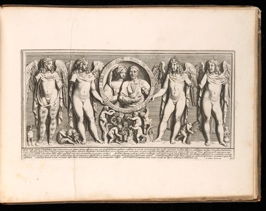 An illustration from Admiranda Romanarum antiquitatum ac veteris sculpturae vestigia : anaglyphico opere elaborata ex marmoreis exemplaribus quae Romae adhuc extant in Capitolio, aedibus hortisque virorum principum ad antiquam elegantiam, 1693, leaf 160
