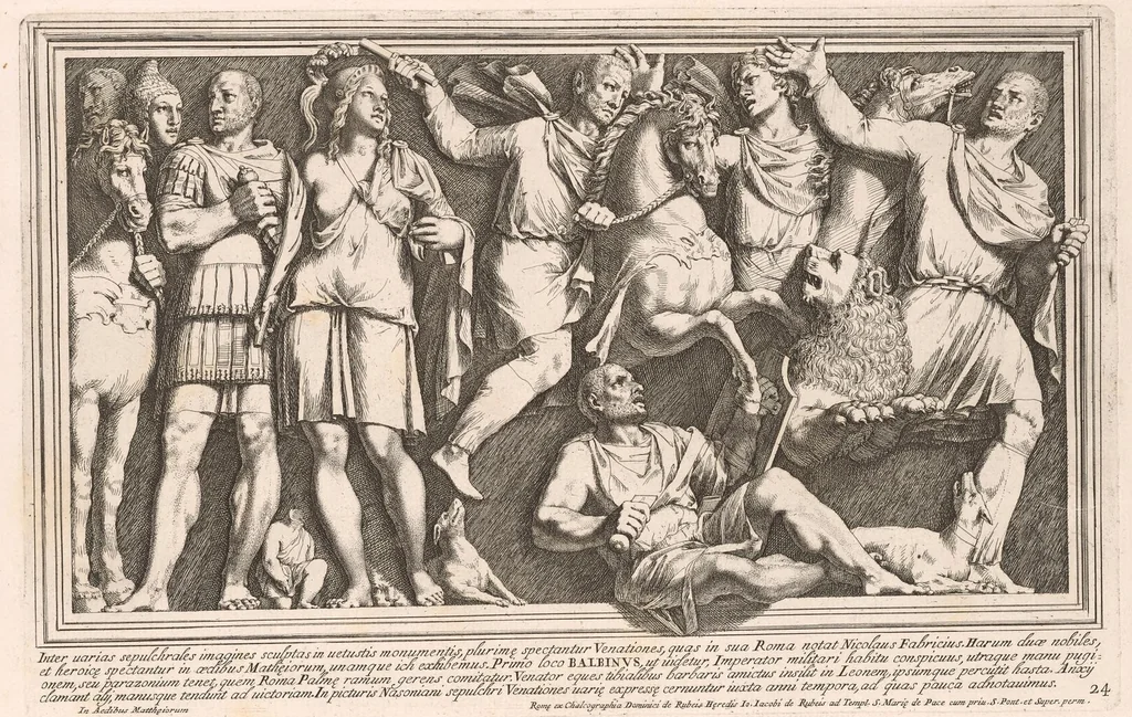 An illustration from Admiranda Romanarum antiquitatum ac veteris sculpturae vestigia : anaglyphico opere elaborata ex marmoreis exemplaribus quae Romae adhuc extant in Capitolio, aedibus hortisque virorum principum ad antiquam elegantiam, 1693, leaf 52