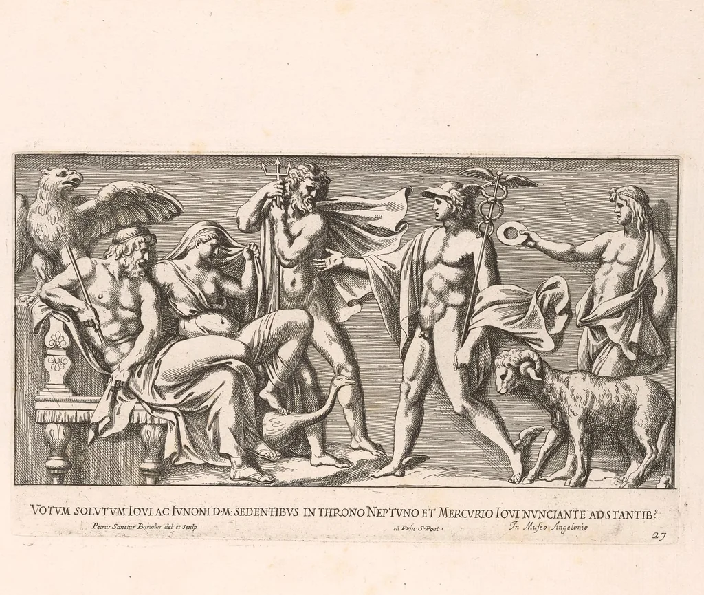 An illustration from Admiranda Romanarum antiquitatum ac veteris sculpturae vestigia : anaglyphico opere elaborata ex marmoreis exemplaribus quae Romae adhuc extant in Capitolio, aedibus hortisque virorum principum ad antiquam elegantiam, 1693, leaf 58