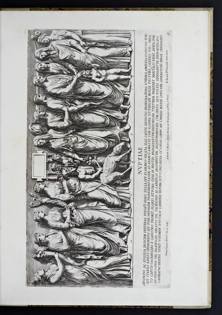 An illustration from Admiranda Romanarum antiquitatum ac veteris sculpturae vestigia : anaglyphico opere elaborata ex marmoreis exemplaribus quae Romae adhuc extant in Capitolio, aedibus hortisque virorum principum ad antiquam elegantiam, 1693, leaf 118