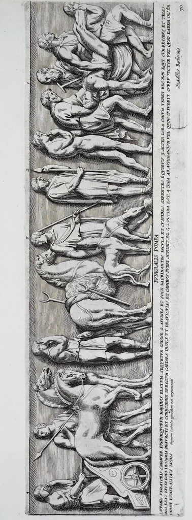 An illustration from Admiranda Romanarum antiquitatum ac veteris sculpturae vestigia : anaglyphico opere elaborata ex marmoreis exemplaribus quae Romae adhuc extant in Capitolio, aedibus hortisque virorum principum ad antiquam elegantiam, 1693, leaf 142