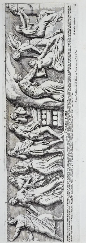 An illustration from Admiranda Romanarum antiquitatum ac veteris sculpturae vestigia : anaglyphico opere elaborata ex marmoreis exemplaribus quae Romae adhuc extant in Capitolio, aedibus hortisque virorum principum ad antiquam elegantiam, 1693, leaf 144