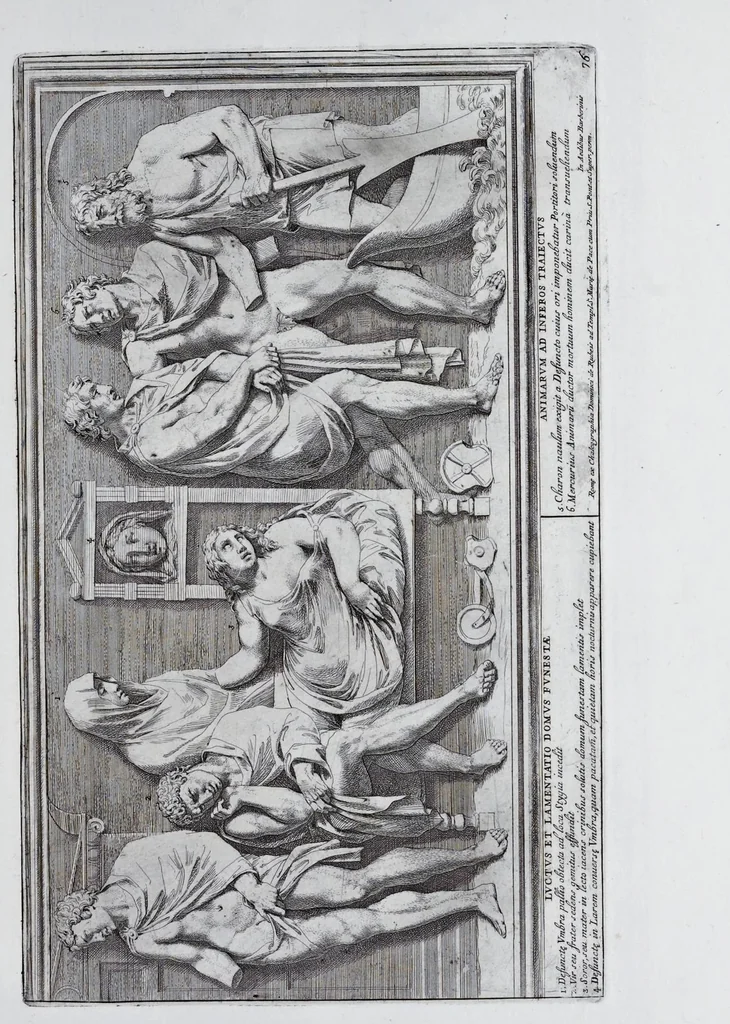 An illustration from Admiranda Romanarum antiquitatum ac veteris sculpturae vestigia : anaglyphico opere elaborata ex marmoreis exemplaribus quae Romae adhuc extant in Capitolio, aedibus hortisque virorum principum ad antiquam elegantiam, 1693, leaf 154