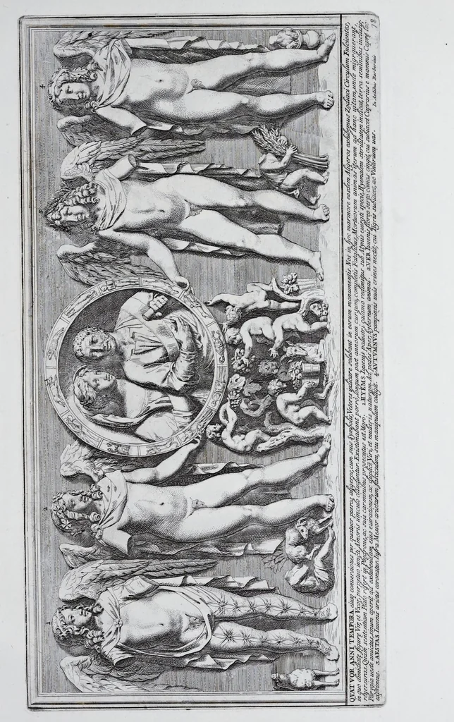 An illustration from Admiranda Romanarum antiquitatum ac veteris sculpturae vestigia : anaglyphico opere elaborata ex marmoreis exemplaribus quae Romae adhuc extant in Capitolio, aedibus hortisque virorum principum ad antiquam elegantiam, 1693, leaf 158