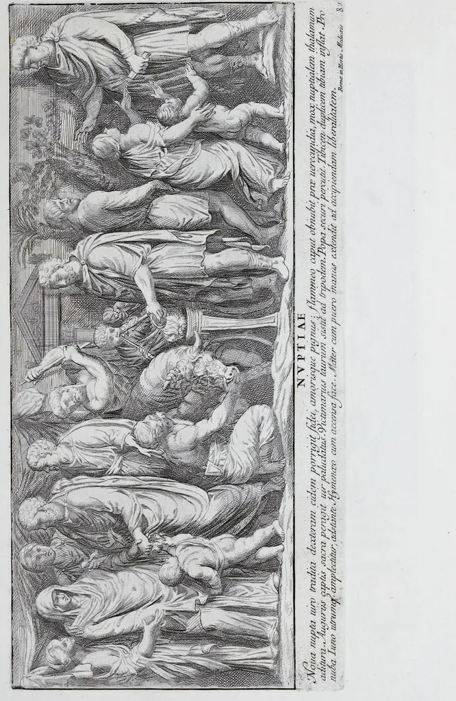 An illustration from Admiranda Romanarum antiquitatum ac veteris sculpturae vestigia : anaglyphico opere elaborata ex marmoreis exemplaribus quae Romae adhuc extant in Capitolio, aedibus hortisque virorum principum ad antiquam elegantiam, 1693, leaf 166