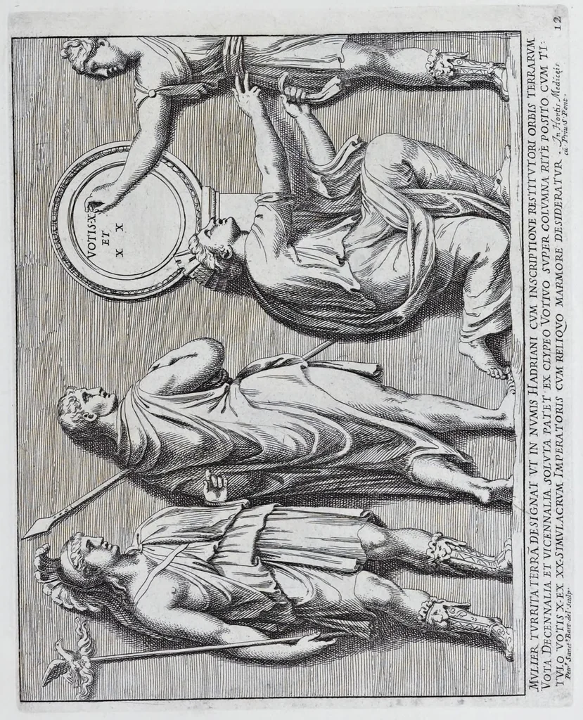 An illustration from Admiranda Romanarum antiquitatum ac veteris sculpturae vestigia : anaglyphico opere elaborata ex marmoreis exemplaribus quae Romae adhuc extant in Capitolio, aedibus hortisque virorum principum ad antiquam elegantiam, 1693, leaf 26