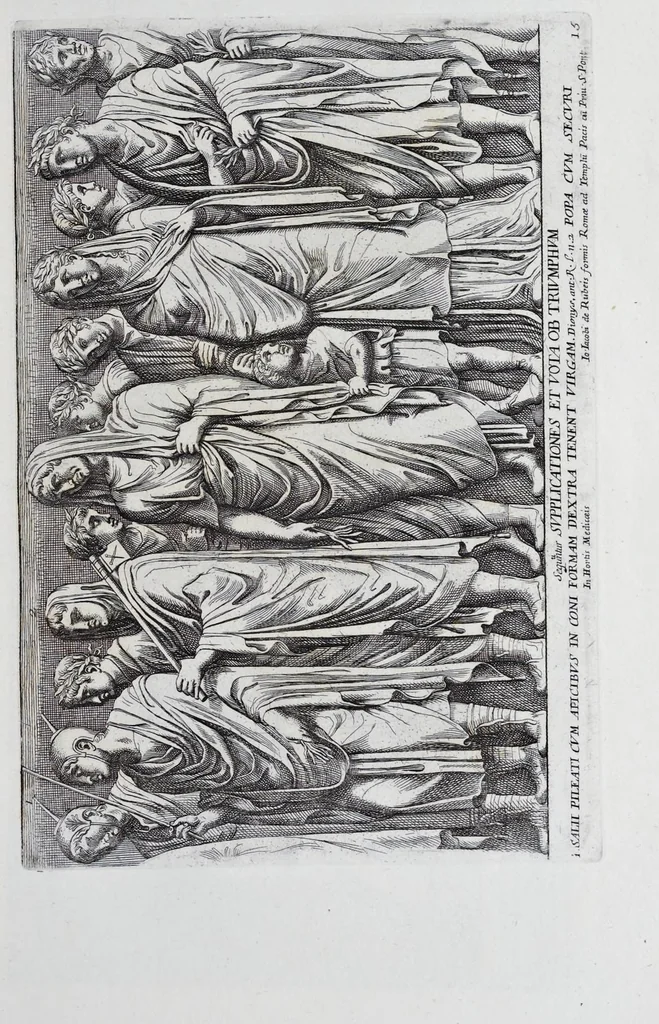 An illustration from Admiranda Romanarum antiquitatum ac veteris sculpturae vestigia : anaglyphico opere elaborata ex marmoreis exemplaribus quae Romae adhuc extant in Capitolio, aedibus hortisque virorum principum ad antiquam elegantiam, 1693, leaf 32