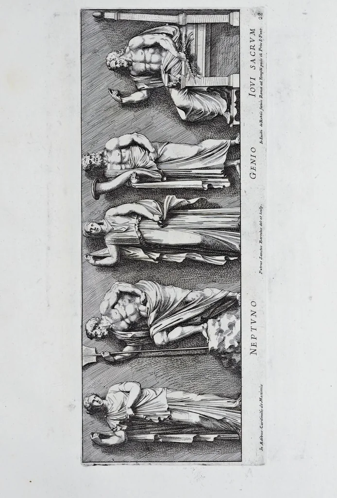 An illustration from Admiranda Romanarum antiquitatum ac veteris sculpturae vestigia : anaglyphico opere elaborata ex marmoreis exemplaribus quae Romae adhuc extant in Capitolio, aedibus hortisque virorum principum ad antiquam elegantiam, 1693, leaf 58