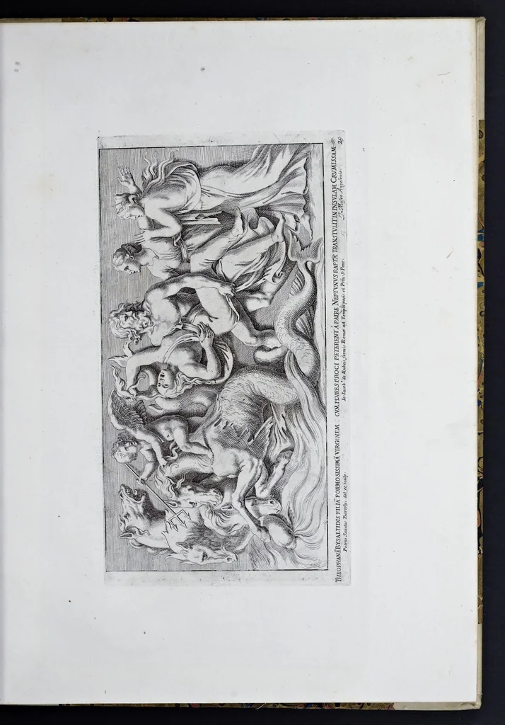An illustration from Admiranda Romanarum antiquitatum ac veteris sculpturae vestigia : anaglyphico opere elaborata ex marmoreis exemplaribus quae Romae adhuc extant in Capitolio, aedibus hortisque virorum principum ad antiquam elegantiam, 1693, leaf 60