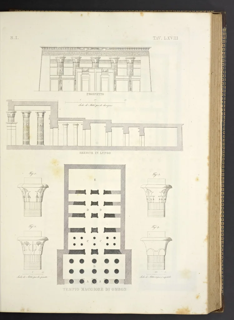 An illustration from L'architettura antica descritta e dimostrata coi monumenti ... : opera divisa in tre sezioni risguardanti la storia, la teorica, e le pratiche dell' architettura egiziana, greca e romana, 1830, leaf 158