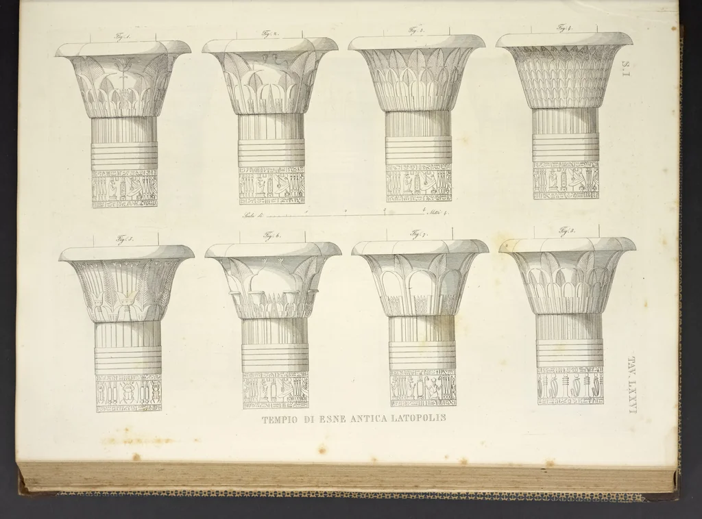 An illustration from L'architettura antica descritta e dimostrata coi monumenti ... : opera divisa in tre sezioni risguardanti la storia, la teorica, e le pratiche dell' architettura egiziana, greca e romana, 1830, leaf 174
