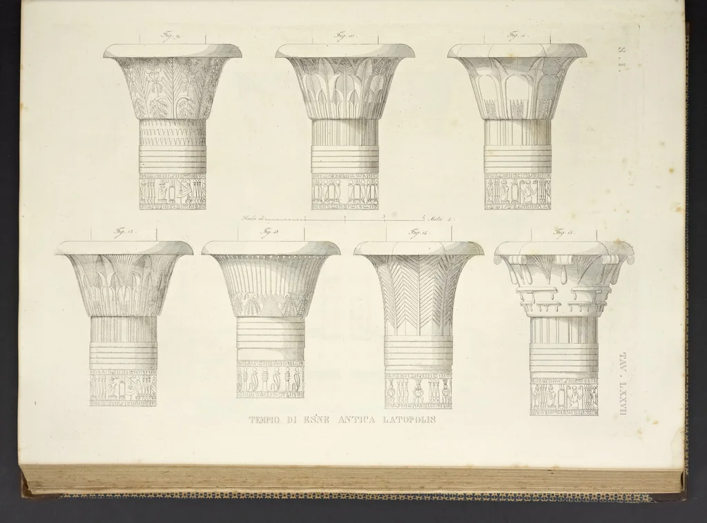 An illustration from L'architettura antica descritta e dimostrata coi monumenti ... : opera divisa in tre sezioni risguardanti la storia, la teorica, e le pratiche dell' architettura egiziana, greca e romana, 1830, leaf 176