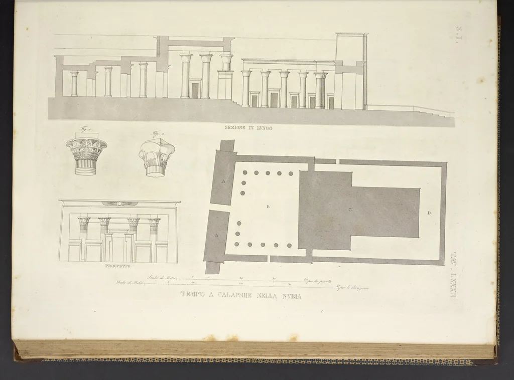 An illustration from L'architettura antica descritta e dimostrata coi monumenti ... : opera divisa in tre sezioni risguardanti la storia, la teorica, e le pratiche dell' architettura egiziana, greca e romana, 1830, leaf 186