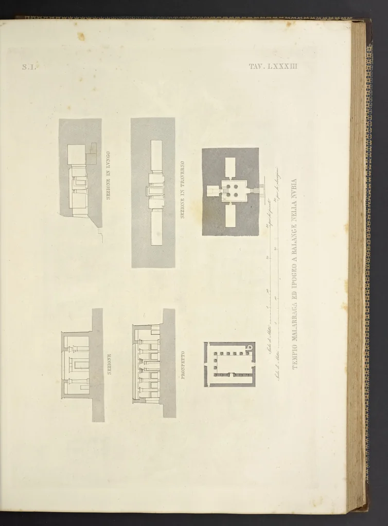 An illustration from L'architettura antica descritta e dimostrata coi monumenti ... : opera divisa in tre sezioni risguardanti la storia, la teorica, e le pratiche dell' architettura egiziana, greca e romana, 1830, leaf 188