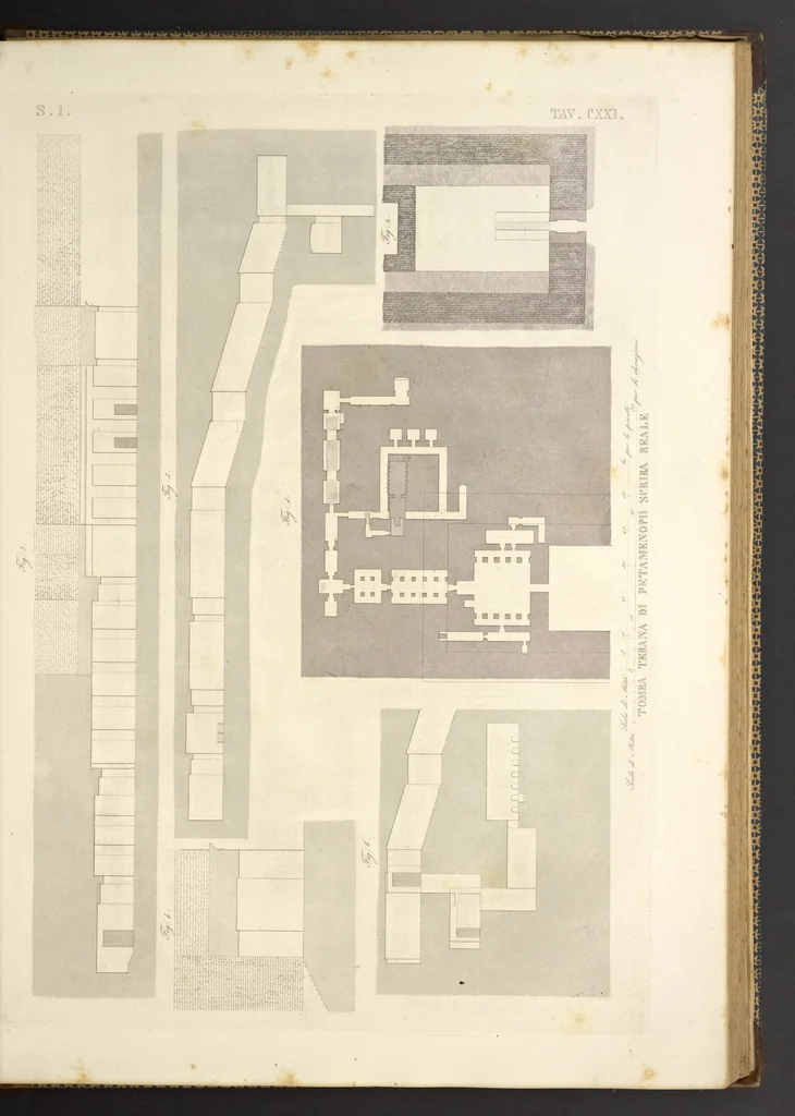 An illustration from L'architettura antica descritta e dimostrata coi monumenti ... : opera divisa in tre sezioni risguardanti la storia, la teorica, e le pratiche dell' architettura egiziana, greca e romana, 1830, leaf 266