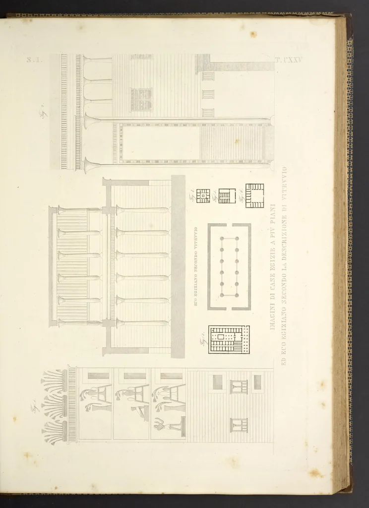 An illustration from L'architettura antica descritta e dimostrata coi monumenti ... : opera divisa in tre sezioni risguardanti la storia, la teorica, e le pratiche dell' architettura egiziana, greca e romana, 1830, leaf 274