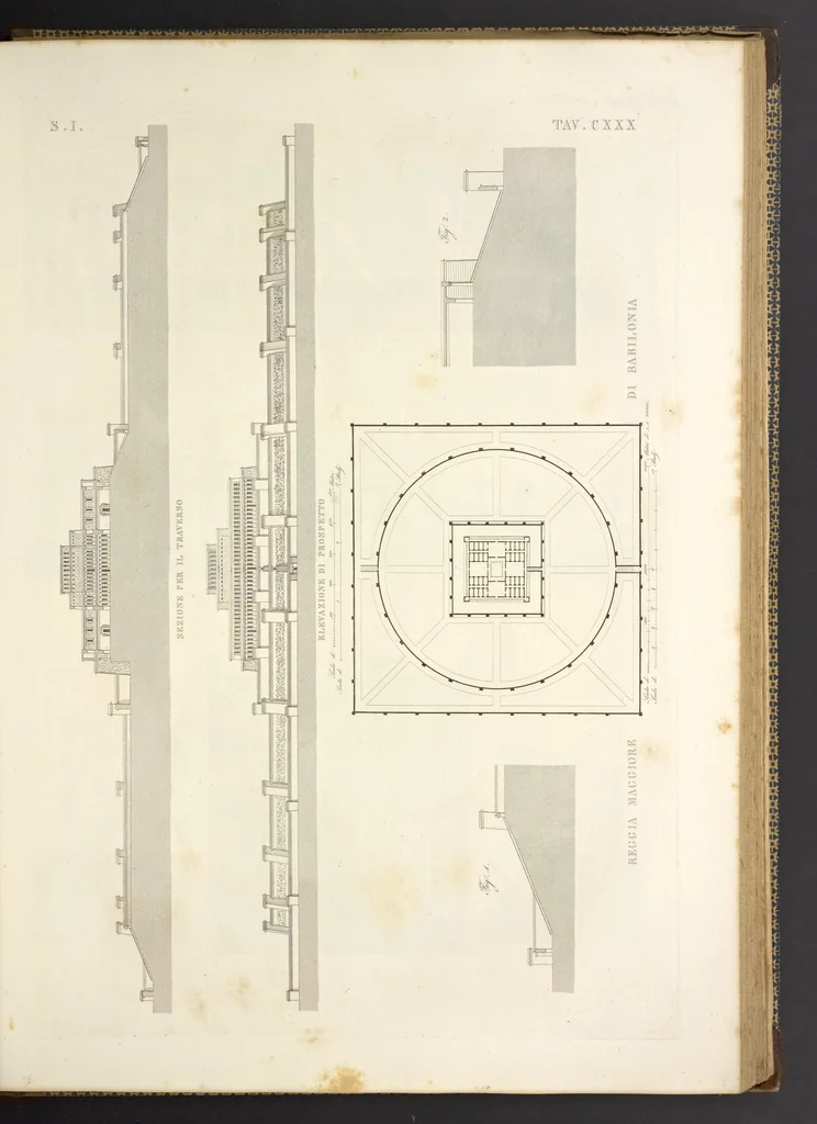 An illustration from L'architettura antica descritta e dimostrata coi monumenti ... : opera divisa in tre sezioni risguardanti la storia, la teorica, e le pratiche dell' architettura egiziana, greca e romana, 1830, leaf 284