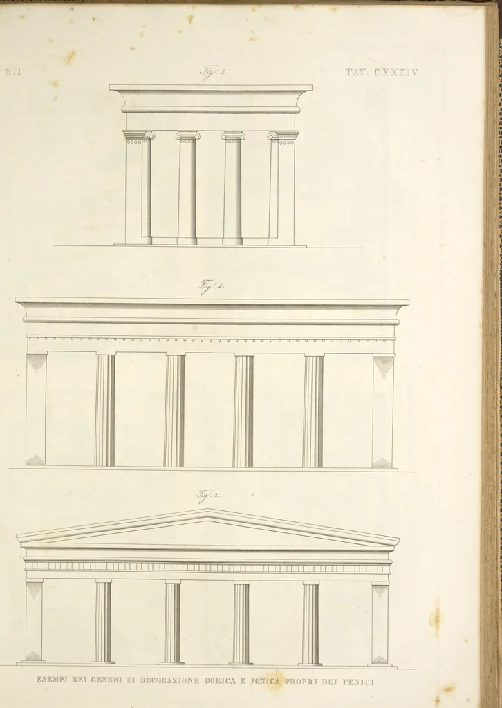 An illustration from L'architettura antica descritta e dimostrata coi monumenti ... : opera divisa in tre sezioni risguardanti la storia, la teorica, e le pratiche dell' architettura egiziana, greca e romana, 1830, leaf 292