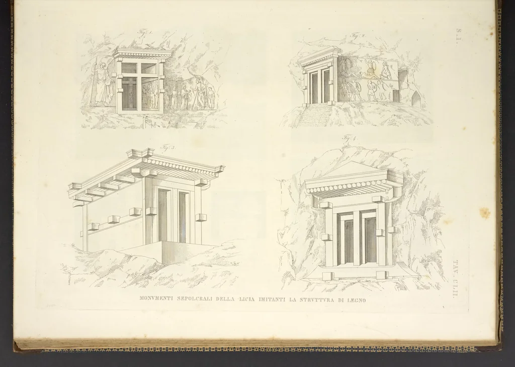 An illustration from L'architettura antica descritta e dimostrata coi monumenti ... : opera divisa in tre sezioni risguardanti la storia, la teorica, e le pratiche dell' architettura egiziana, greca e romana, 1830, leaf 334