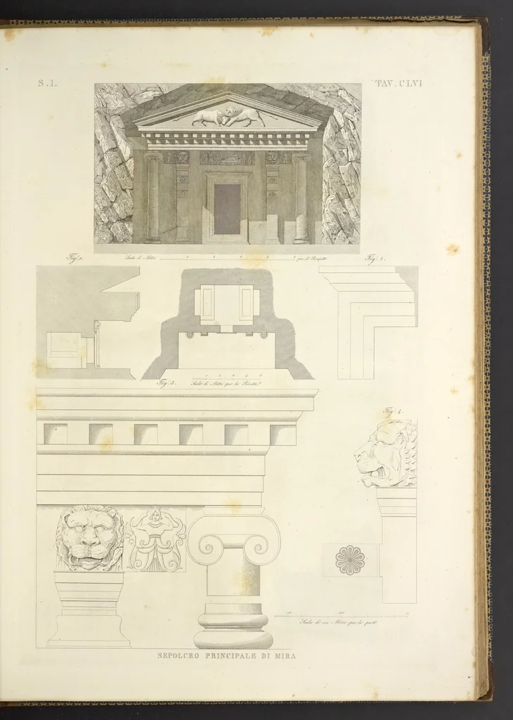 An illustration from L'architettura antica descritta e dimostrata coi monumenti ... : opera divisa in tre sezioni risguardanti la storia, la teorica, e le pratiche dell' architettura egiziana, greca e romana, 1830, leaf 342