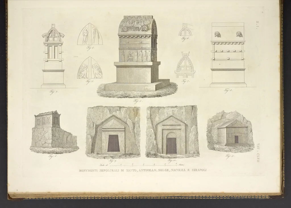 An illustration from L'architettura antica descritta e dimostrata coi monumenti ... : opera divisa in tre sezioni risguardanti la storia, la teorica, e le pratiche dell' architettura egiziana, greca e romana, 1830, leaf 344