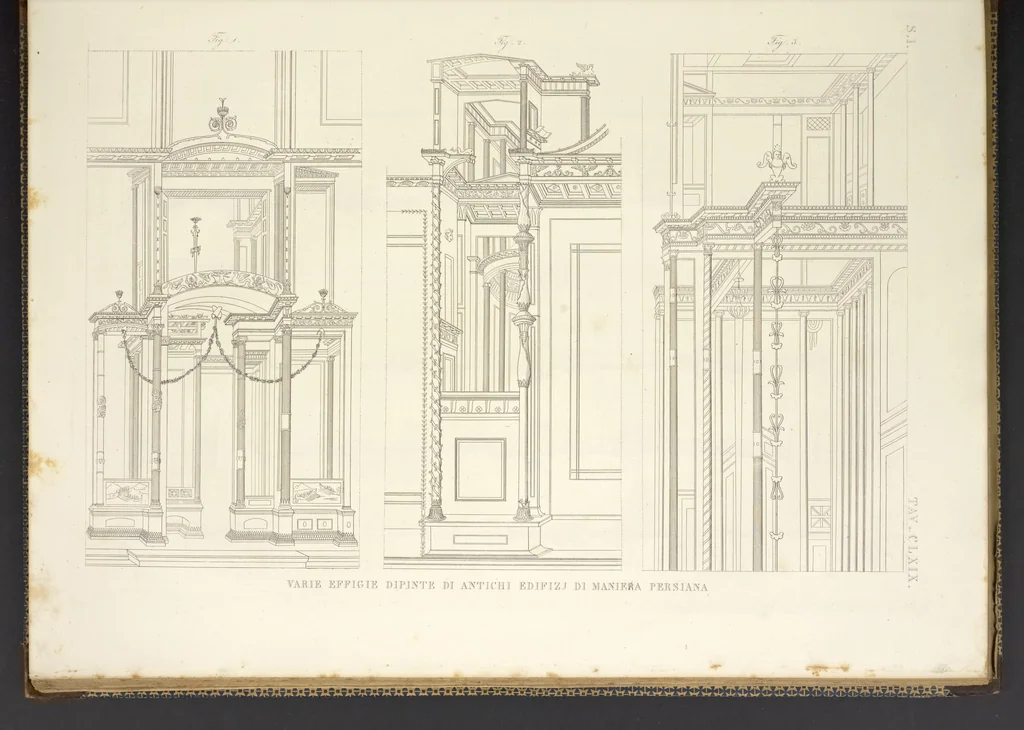 An illustration from L'architettura antica descritta e dimostrata coi monumenti ... : opera divisa in tre sezioni risguardanti la storia, la teorica, e le pratiche dell' architettura egiziana, greca e romana, 1830, leaf 368