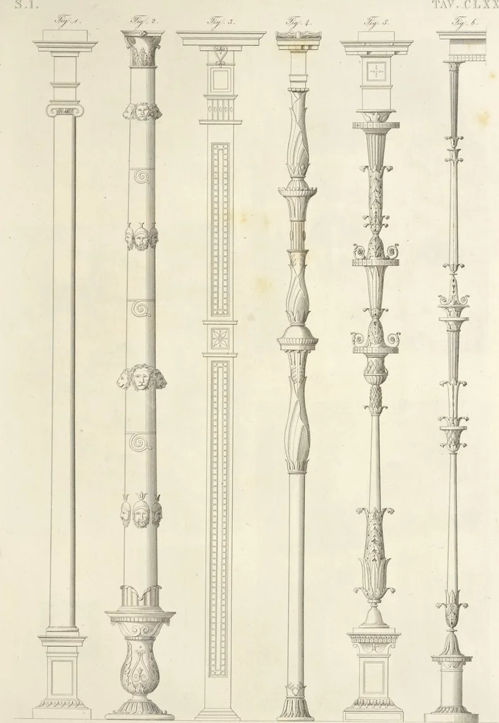 An illustration from L'architettura antica descritta e dimostrata coi monumenti ... : opera divisa in tre sezioni risguardanti la storia, la teorica, e le pratiche dell' architettura egiziana, greca e romana, 1830, leaf 370