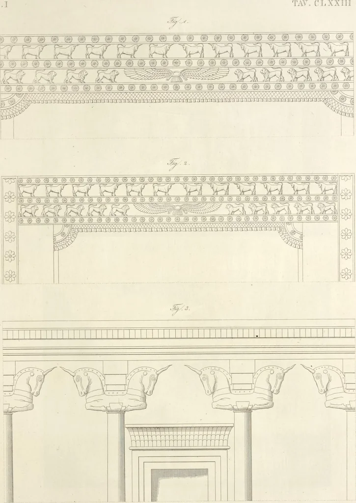 An illustration from L'architettura antica descritta e dimostrata coi monumenti ... : opera divisa in tre sezioni risguardanti la storia, la teorica, e le pratiche dell' architettura egiziana, greca e romana, 1830, leaf 376