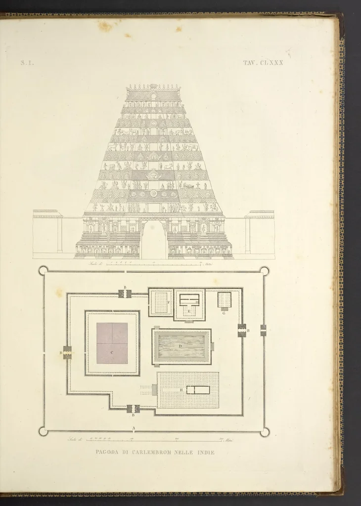 An illustration from L'architettura antica descritta e dimostrata coi monumenti ... : opera divisa in tre sezioni risguardanti la storia, la teorica, e le pratiche dell' architettura egiziana, greca e romana, 1830, leaf 390