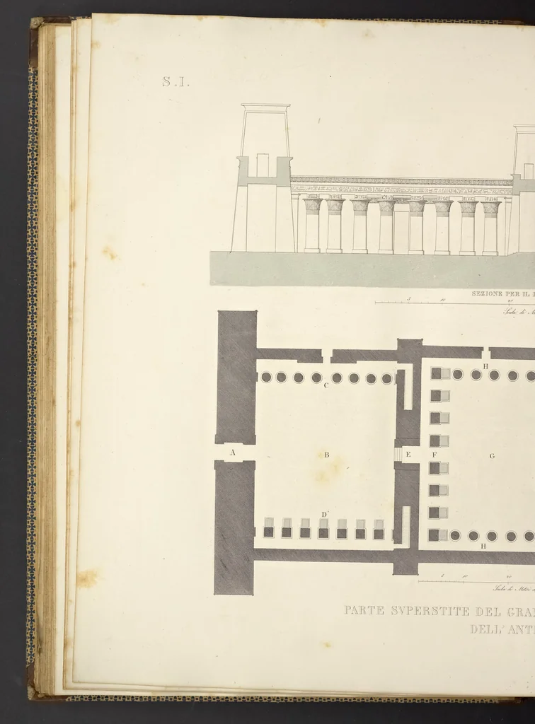 An illustration from L'architettura antica descritta e dimostrata coi monumenti ... : opera divisa in tre sezioni risguardanti la storia, la teorica, e le pratiche dell' architettura egiziana, greca e romana, 1830, leaf 77