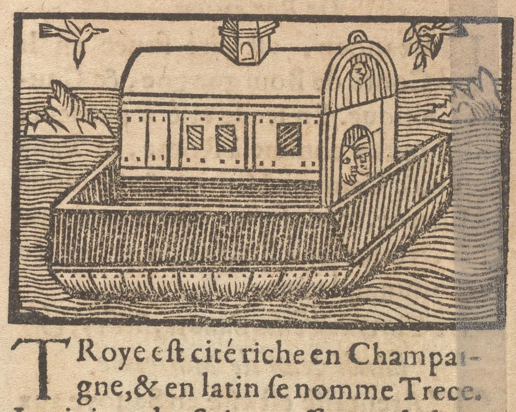 An illustration from Le catalogve des villes et citez assises es trois Gavles : auec le bastiment, erection, & fondation d'icelles : plus vn traicté de la proprieté des bains, fleuues, & fontaines admirables, 1575, leaf 162