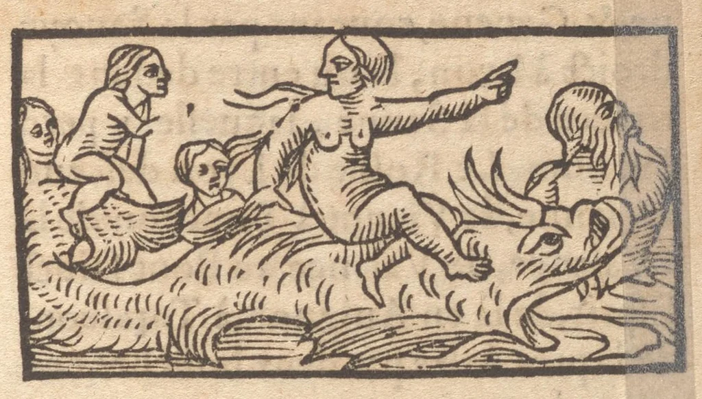 An illustration from Le catalogve des villes et citez assises es trois Gavles : auec le bastiment, erection, & fondation d'icelles : plus vn traicté de la proprieté des bains, fleuues, & fontaines admirables, 1575, leaf 182