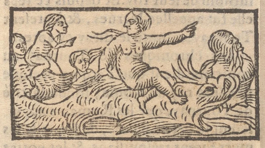 An illustration from Le catalogve des villes et citez assises es trois Gavles : auec le bastiment, erection, & fondation d'icelles : plus vn traicté de la proprieté des bains, fleuues, & fontaines admirables, 1575, leaf 90