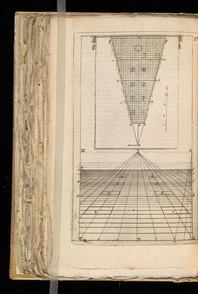 An illustration from Algemeene manier van de Hr. Desargues tot de practijck der perspectiven : gelijck tot die der meet-kunde, met de kleyne voet-maat, mitsgaders der plaatsen, en proportien van de stercke en flaauwe rakingen, of kleuren, 1664, leaf 227