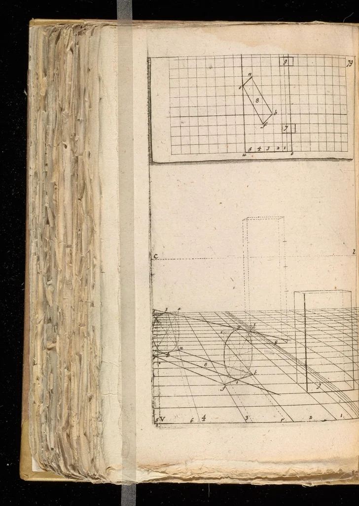 An illustration from Algemeene manier van de Hr. Desargues tot de practijck der perspectiven : gelijck tot die der meet-kunde, met de kleyne voet-maat, mitsgaders der plaatsen, en proportien van de stercke en flaauwe rakingen, of kleuren, 1664, leaf 293