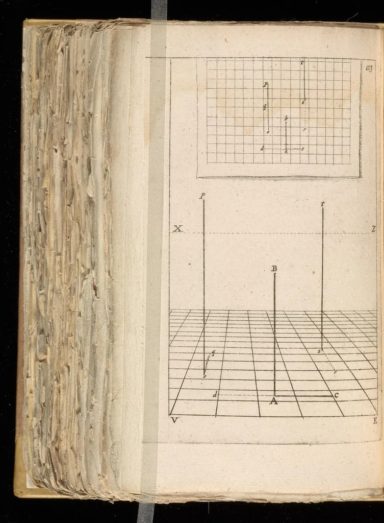 An illustration from Algemeene manier van de Hr. Desargues tot de practijck der perspectiven : gelijck tot die der meet-kunde, met de kleyne voet-maat, mitsgaders der plaatsen, en proportien van de stercke en flaauwe rakingen, of kleuren, 1664, leaf 401