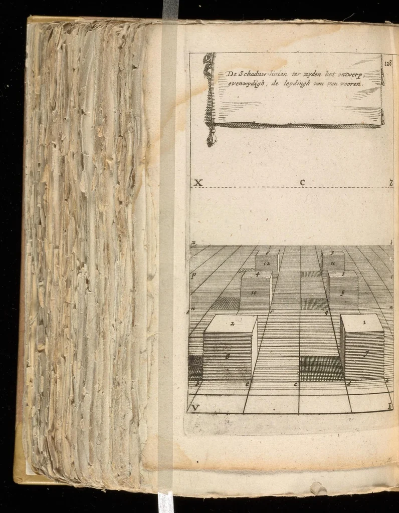 An illustration from Algemeene manier van de Hr. Desargues tot de practijck der perspectiven : gelijck tot die der meet-kunde, met de kleyne voet-maat, mitsgaders der plaatsen, en proportien van de stercke en flaauwe rakingen, of kleuren, 1664, leaf 513