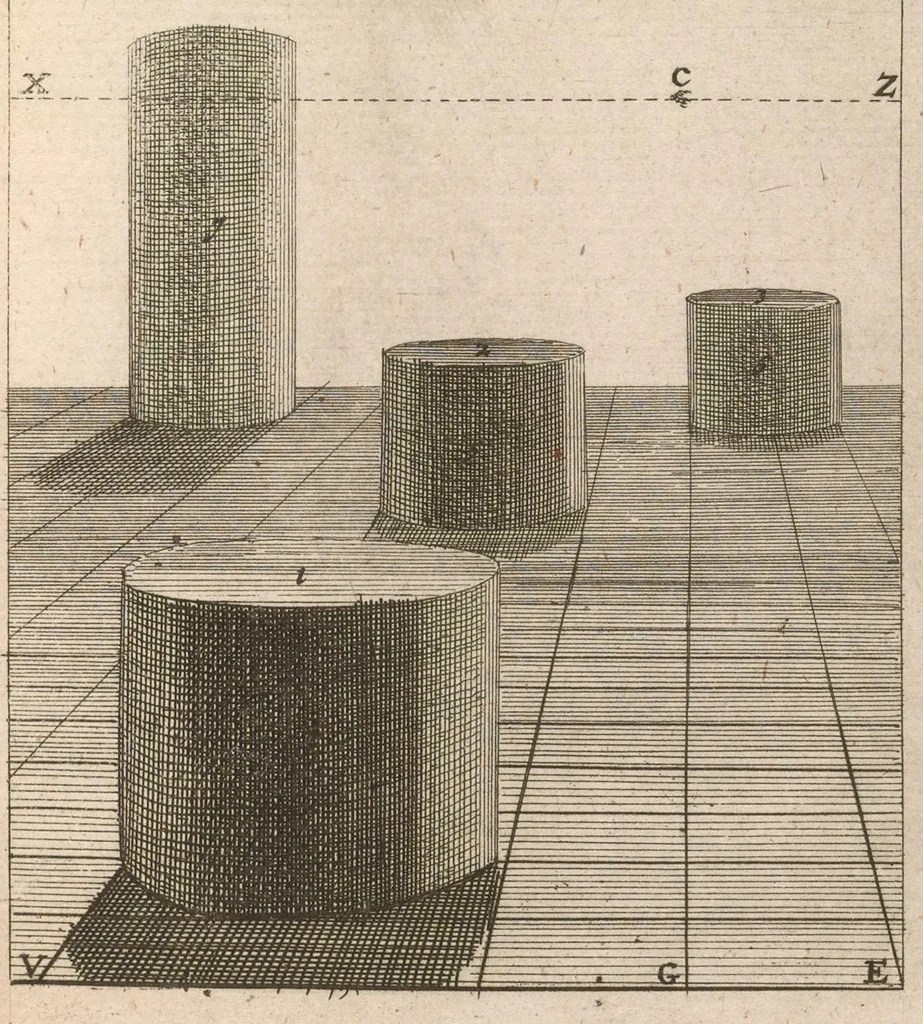 An illustration from Algemeene manier van de Hr. Desargues tot de practijck der perspectiven : gelijck tot die der meet-kunde, met de kleyne voet-maat, mitsgaders der plaatsen, en proportien van de stercke en flaauwe rakingen, of kleuren, 1664, leaf 528