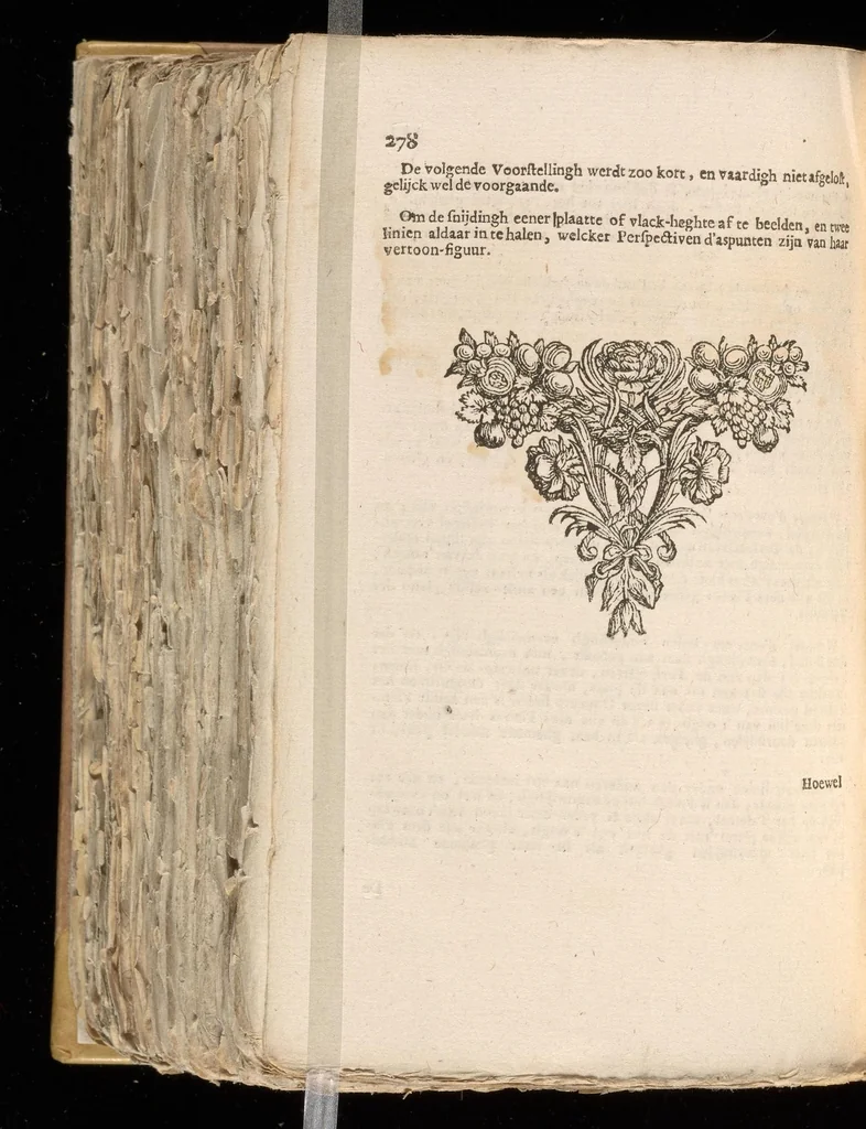 An illustration from Algemeene manier van de Hr. Desargues tot de practijck der perspectiven : gelijck tot die der meet-kunde, met de kleyne voet-maat, mitsgaders der plaatsen, en proportien van de stercke en flaauwe rakingen, of kleuren, 1664, leaf 595