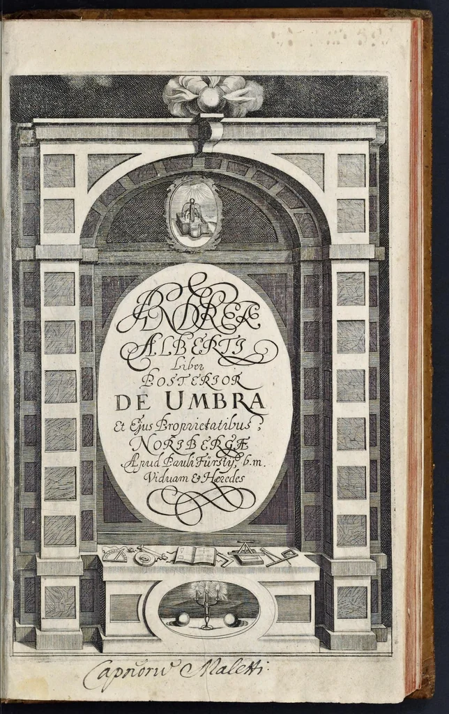 An illustration from Andreæ Alberti duo libri : prior, De perspectiva, cum & præter arithmeticam inventa : posterior, De umbra ad eam pertinente, 1671, leaf 6