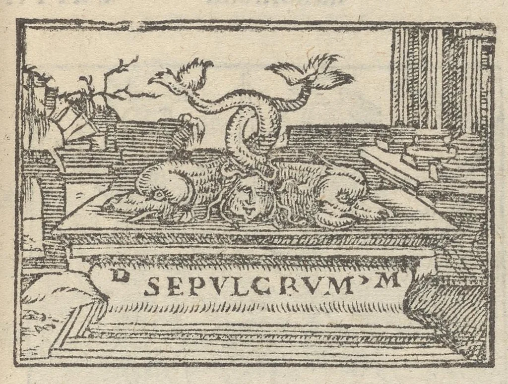An illustration from Emblematvm clarissimi viri D. Andreæ Alcati [i.e. Alciati] libri II : additæ sunt aliquot in altero libro figuræ, 1567, leaf 116