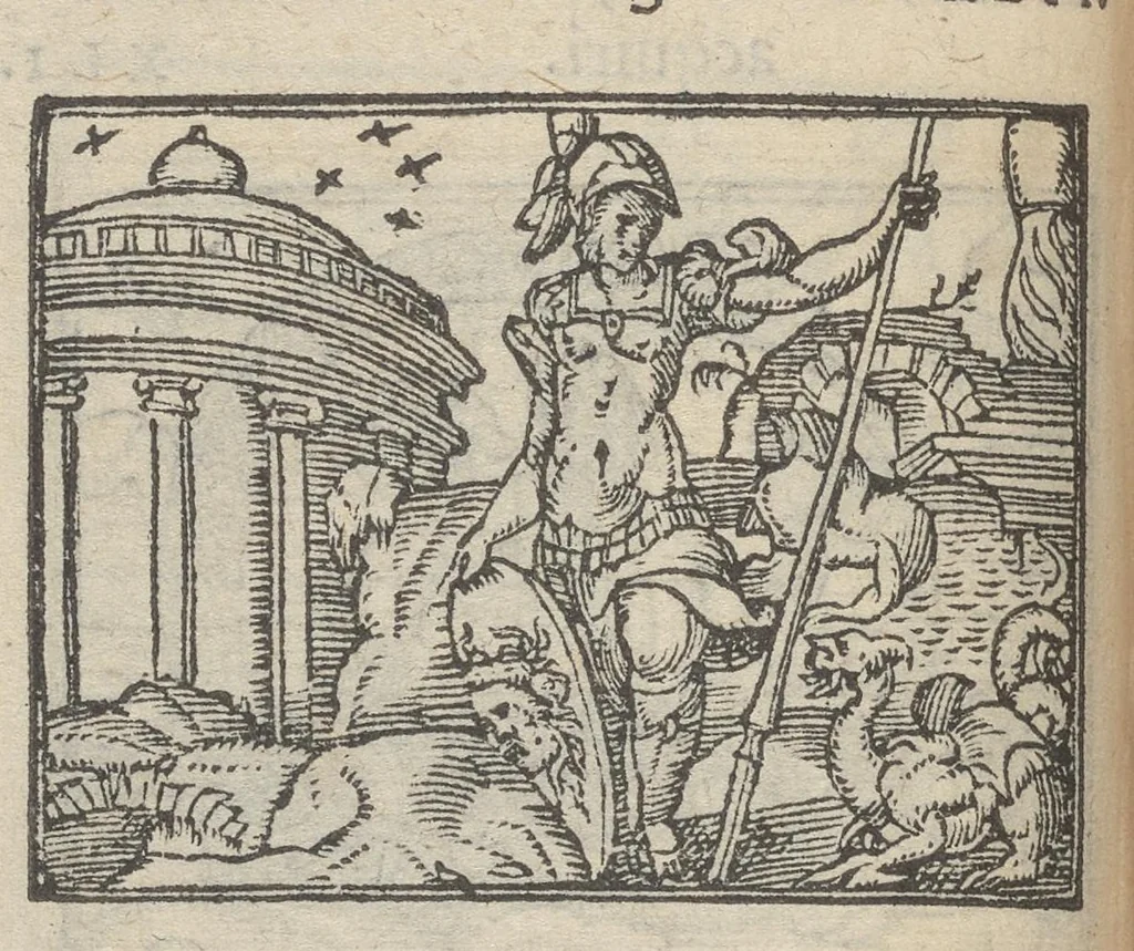 An illustration from Emblematvm clarissimi viri D. Andreæ Alcati [i.e. Alciati] libri II : additæ sunt aliquot in altero libro figuræ, 1567, leaf 47