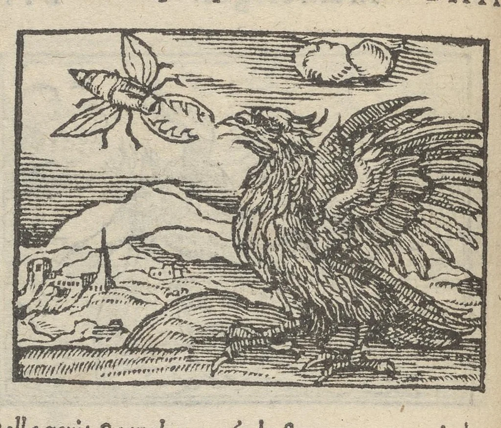 An illustration from Emblematvm clarissimi viri D. Andreæ Alcati [i.e. Alciati] libri II : additæ sunt aliquot in altero libro figuræ, 1567, leaf 59