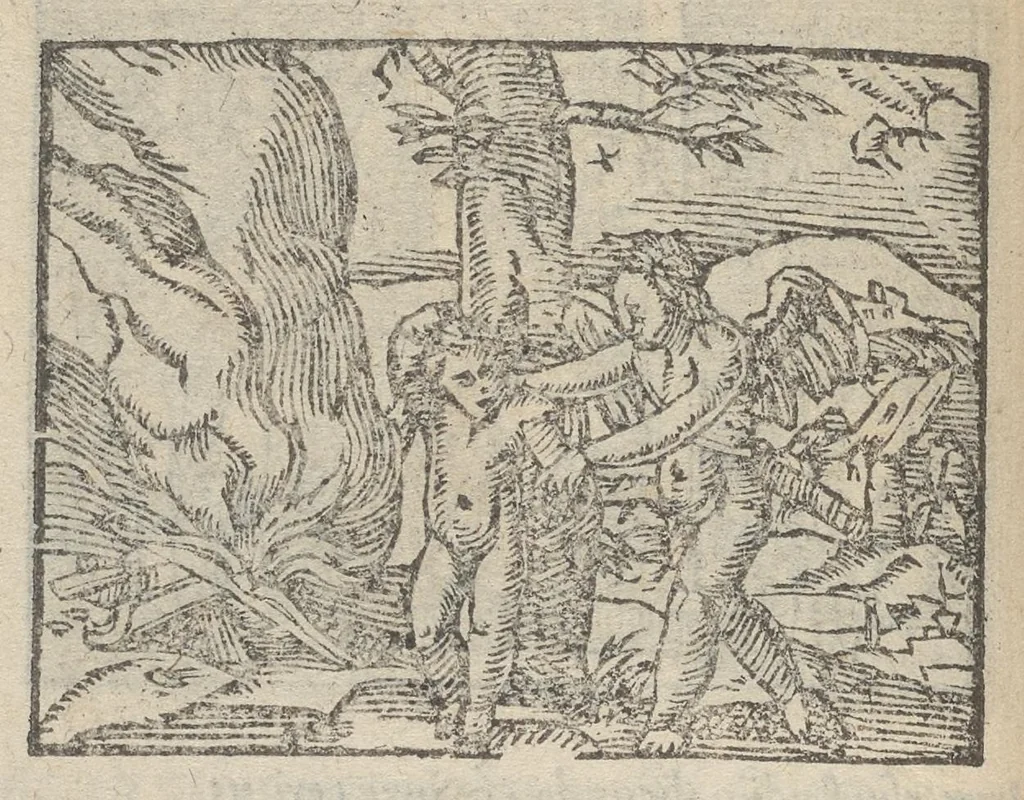An illustration from Emblematvm clarissimi viri D. Andreæ Alcati [i.e. Alciati] libri II : additæ sunt aliquot in altero libro figuræ, 1567, leaf 77